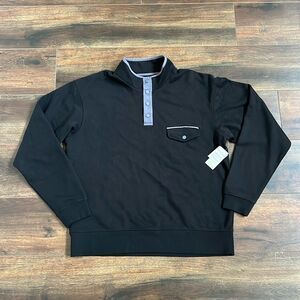 BP Men's Sweater Size Large Organic Cotton Blend Fleece Pullover Black Button